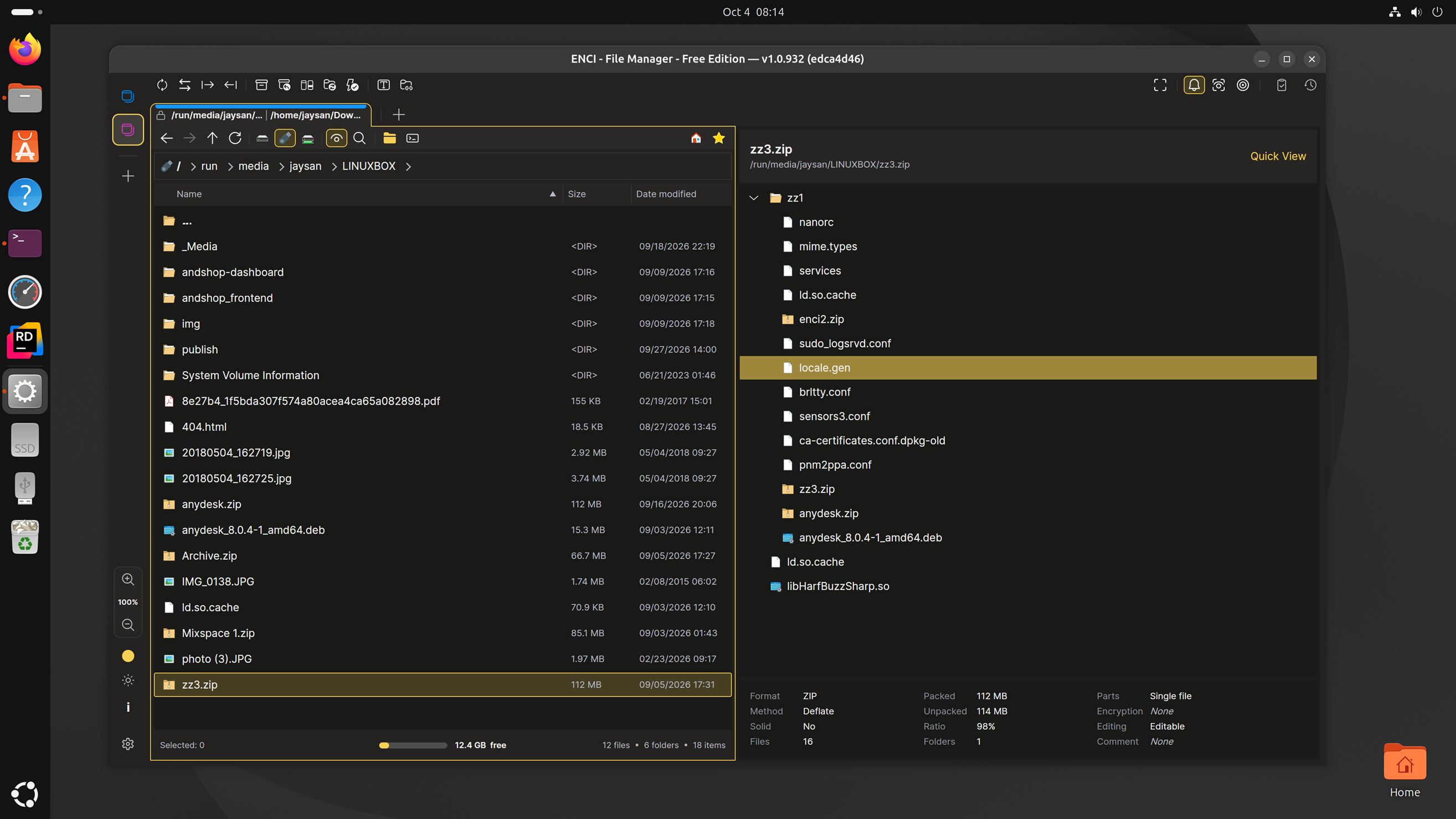 Browsing an archive inside ENCI on Linux